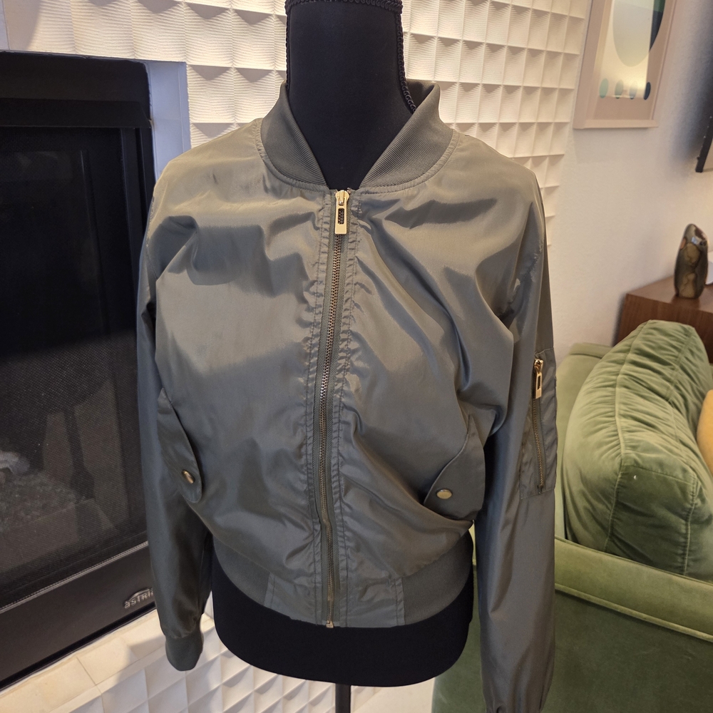 Cali Love USA Army Green Bomber Jacket with Love Republic Patches, Size S